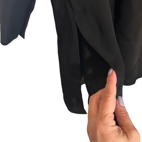 Chico's Black V-Neck Long Sleeve Sailor Collar Side Slit Dress Women Sz 2 12/14 - Picture 4 of 9